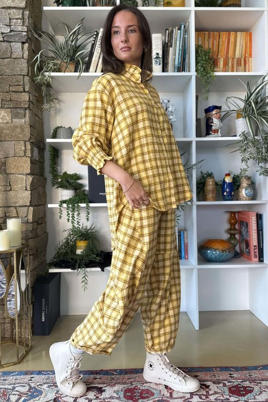 Patrick Plaid Brushed Cotton Edwardian Blouse Soft Ochre